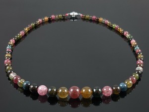 Natural Multicolor Tourmaline Round Stone Bead Necklace 19"