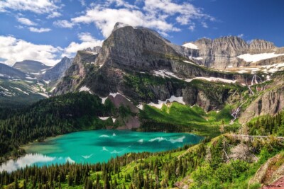 Landscape nature lake turquoise water mountains forest Custom Gaming Mat Desk