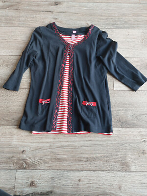 Basler Damen Twin-Set blau weiß rot Baumwolle Größe 38-40 (gebraucht neuwertig)