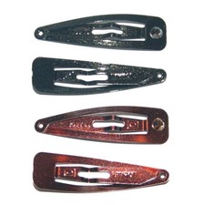 Hair Clip Slip In Side Snap On Metal Sparkle Crystal Black Brown Made in France