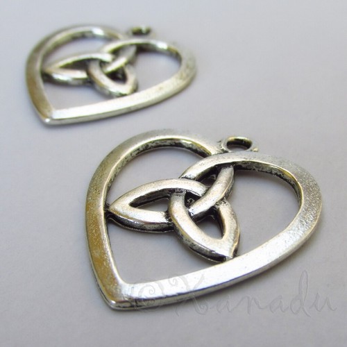 Celtic Knot Heart Charms 30mm Silver Plated Pendants C4143 - 2, 5 Or 10PCs - Picture 3 of 12