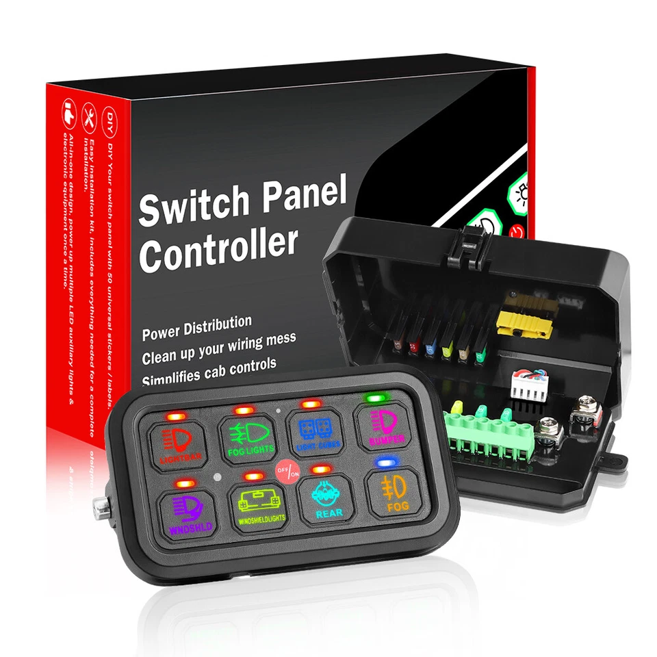 RGB 8 Gang Switch Panel Wireless LED Light Bar Relay System Marine Boat SUV 12V - Image 2 of 4