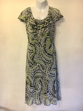 M&S Per Una, Cruise Event-Grey Green-Floaty-Ruffle Neck-Lined-S/S-Dress. 10  New