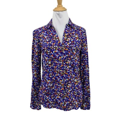9 of 52 Conversations Blouse Womens 0 Floral Button Up Long Sleeve Anthropologie