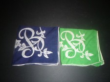 Vintage Pair   B   Applique Mono Linen Handkerchief Set Blue Green Madeira