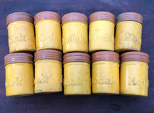 Lot of 10 Empty Kodak Embossed Metal Film Canister Tin - Yellow w/ Brown Lid  2