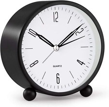 Analog Alarm Clock 4 Inch Round Non Ticking B...