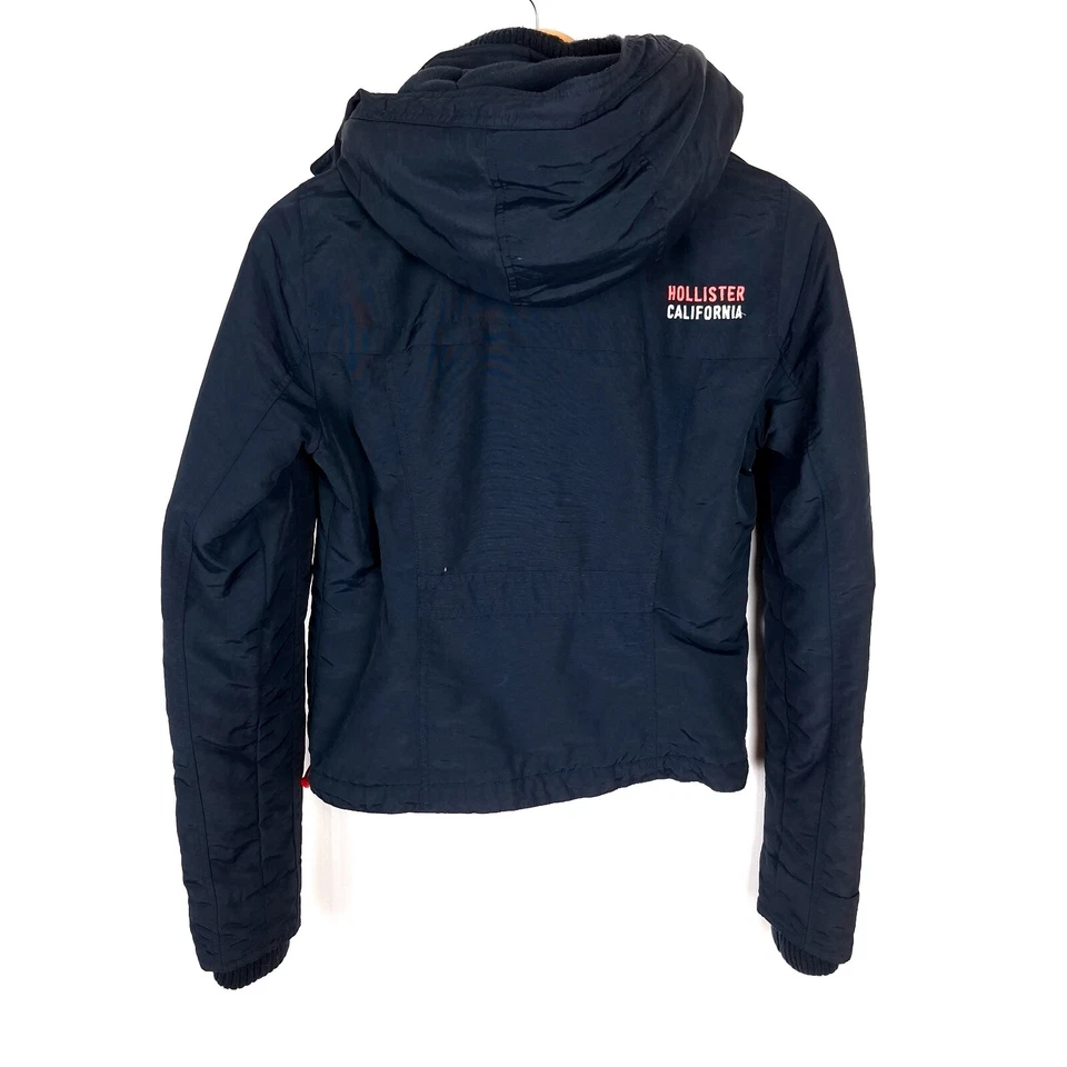 Chaqueta para mujer HOLLISTER California talla S con capucha azul cremallera completa resistente al agua Foto 2 de 4