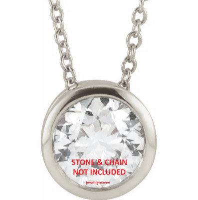 8mm 2ct Solid 950 Platinum Round GALLERY Bezel SLIDE PENDANT Setting USA MADE