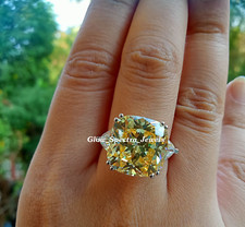 4 Ct Cushion Simulated Yellow Canary Diamond Wedding Ring 14k White Gold Plated