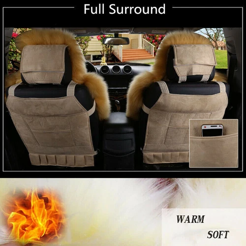 2PCS Genuine Australian Sheepskin Fur Long Wool Car SUV Front Seat Cover Winter - Picture 3 of 18