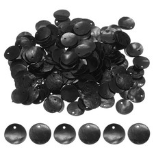 150Pcs 15mm Flat Round Shell Coin Beads, Shell Charm Beads with Hole, Black