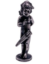 Ancienne miniature signée argent 800 cupidon carquois cachant chaussure femme 19ème