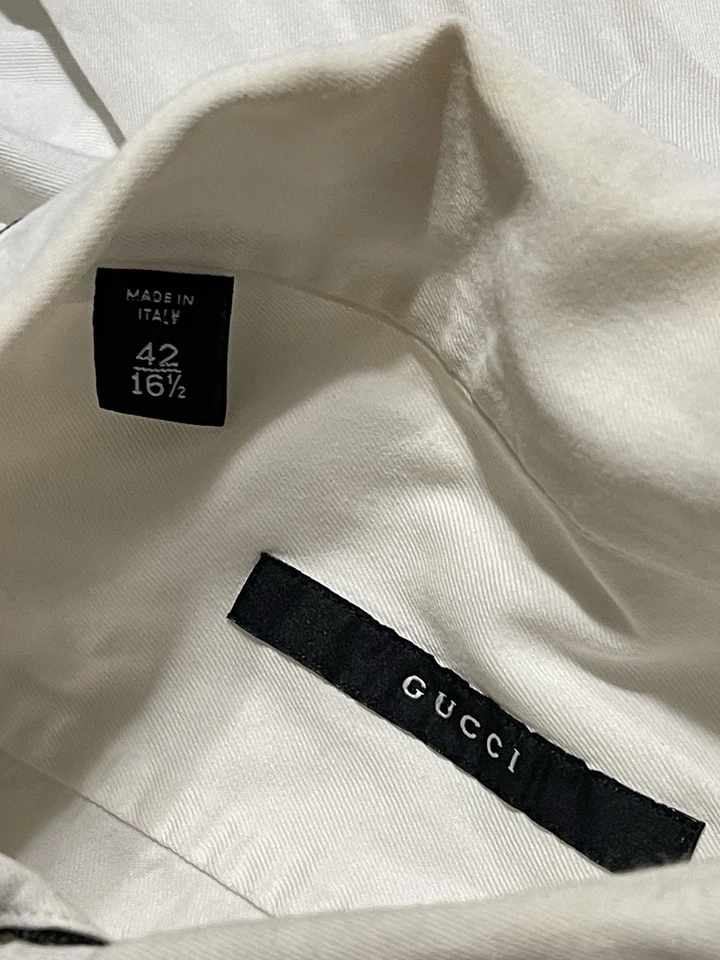 Gucci Tom Ford Italy White Cotton Dress Shirt Black Piping Trim Size 42 16.5 T45 - Image 3 of 4