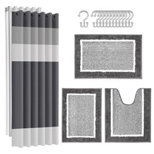 Grey Stripes Bathroom Sets with Shower Curtain and Rugs, Ombre Striped Grey 1