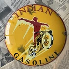 VINTAGE 1936 INDIAN GASOLINE 12 INCH CONVEX PORCELAIN ENAMEL SIGN