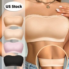 Women Strapless Bras Non-Slip Bandeau Bra Wireless Tube Top Bra Non Padded Top