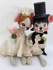 Vtg Annalee Mobilitee Dolls Bride Dress Groom Tuxedo Wedding Couple Mouse 14" Lg