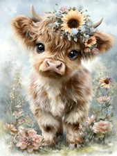 Diamond Painting Kits for Adults, Highland Cow 5D Diamond Art Kits Full Drill Di