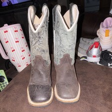 Old West Unisex Kids Western Cowboy Leather Pull-On Square Toe Boots 8D Brown