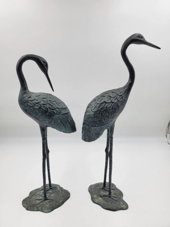 Par de grúas amor de latón escultura interior exterior pájaro garza estatuas pátina Foto 2 de 4
