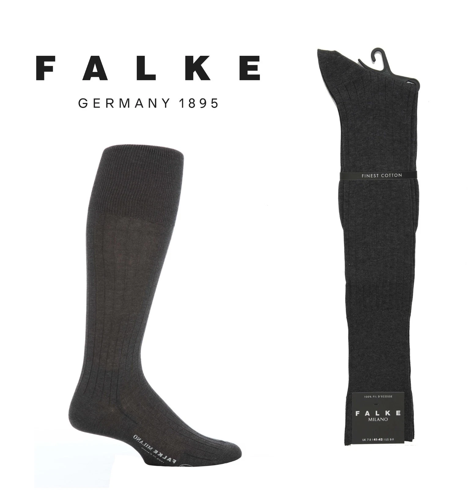 Knee High Socks Men FALKE Milano Luxury Fine Cotton Black Navy Grey Brown 1 Pair