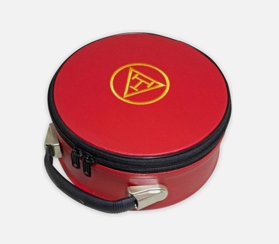 UK Empire Masonic Royal Arch Crown Cap Case Red Gold Triple Tau Emblem Hat Box