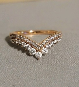 Authentic Pandora Gold Plated Princess Zirconia Wishbone Ring ALE 56