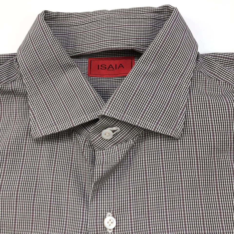 Camisa de Vestir Isaia Napoli 17/43 Cm Marrón Rojo Botón Manga Larga Algodón Poliéster Foto 2 de 4