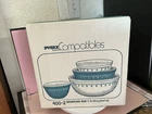SEALED BOX - (400-2)-Pyrex Compatibles Snowflake Blue 4-PC. Mixing Bowl Set