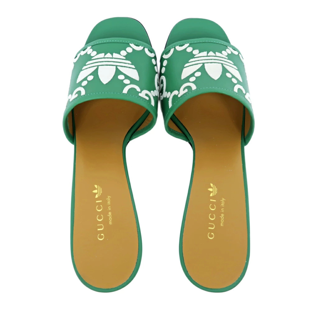 GUCCI Adidas Collaboration Sandals Green White 722445 Size 40 Mule Heel Logo Lad thumbnail 7