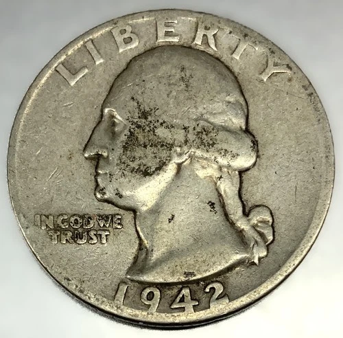 1942 S Washington 90% Silver Quarter Circulated Condition 25c US Coin - 2714