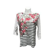 Rebecca Malone Women’s Plus 1X Top Pink Floral 3/4 Sleeve Pullover Stretch Shirt