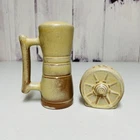 Vintage Frankoma Pottery Prairie Green Wagon Wheel Pepper Shakers