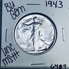 1943 BU GEM LIBERTY WALKING SILVER HALF UNC MS+++ U.S. MINT RARE COIN 6489