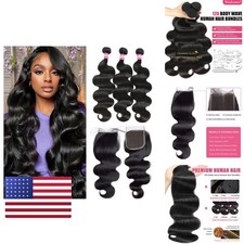 12A 3 Bundles Brazilian Body Wave Human Hair with 4x4 Lace Closure 18 20 22 16