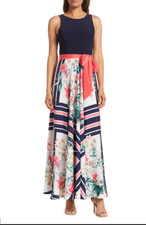 ELIZA J Scarf Print Jersey & Crêpe de Chine Dress (size 6)