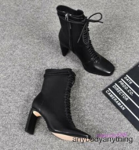 Womens OL Square Toe Lace Up Ankle Boots High Heels Daily Business Chelsea Boot - Picture 10 of 27