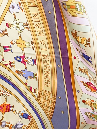 Bufanda Vintage Cuadrada Grande La Gente del Mundo Diseñador Hermès Paris - Imagen 6 de 7