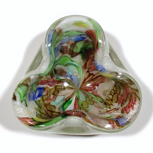 A.VE.M. ITALIAN MURANO ART GLASS BOWL TUTTI FRUTTI RIBBON CANE MURRHINE VINTAGE