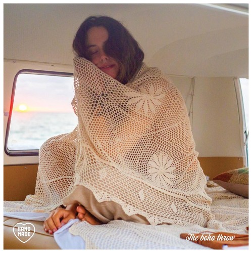 Boho Throw Blanket, 50"x60", 100% Hand Knitted Crochet Throw Blankets,100% Co... - Picture 5 of 9