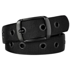 Plus Size Grommet Belt Single Prong Nylon Web Belts Black for Big and Tall Men