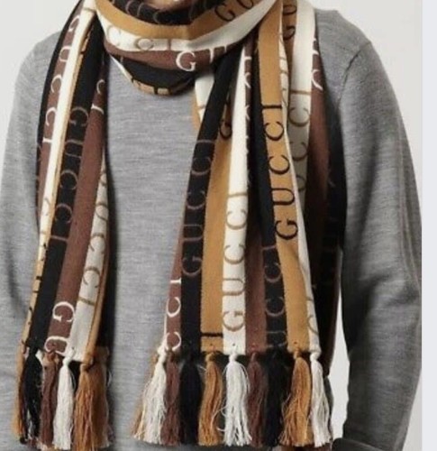 NWT Gucci Unisex Scarf 634166 Wood Stripes Fringe Fashion Wool Logo GG Scarf - Picture 7 of 9