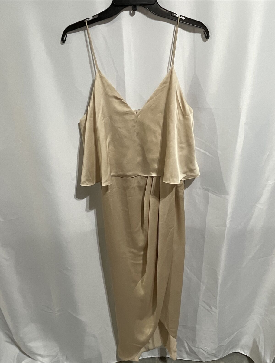 Shona Joy Luxe Cocktail Frill Dress Champagne Size 8 NEW with Defects