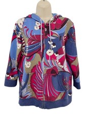 Vintage Lucky Brand Woman's Sz M Asian Floral Print Y2K Full Zip Hoodie RARE