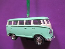 NEW 1962 62 VW CLASSIC 15 WINDOW BUS PALE GREEN  WHITE CHRISTMAS TREE ORNAMENT