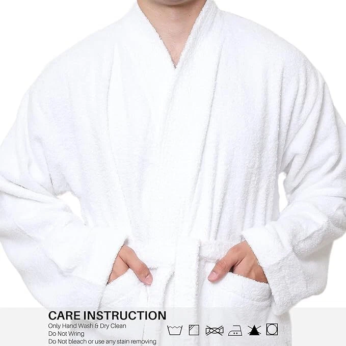 Albornoz Hombre 100% Algodón Terry Tela Batas Cinturón Con Cuello Paquete 1,2,6 Todas las Tallas Foto 4 de 4