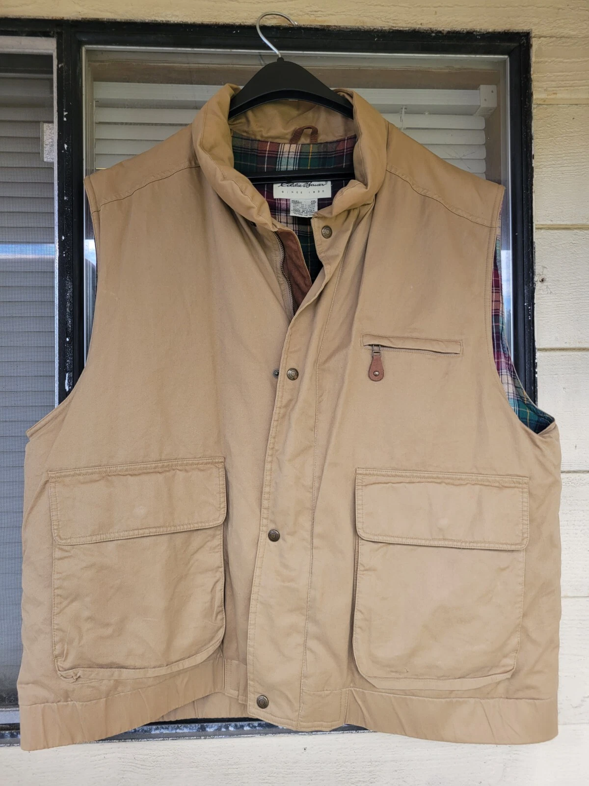 Eddie Bauer Tan Goose Down Puffer Vest Size XXL Hunting Fishing Camping Jacket