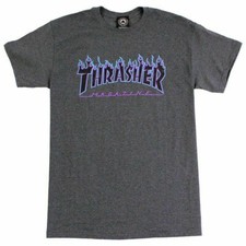 Thrasher Magazine FLAMES LOGO Skateboard T Shirt DARK HEATHER