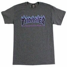 Thrasher Magazine FLAMES LOGO Skateboard T Shirt DARK HEATHER